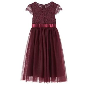 Ugitopi Robe Longue en Dentelle pour Fille Robe de Princesse en Tulle pour Enfants Robes de Bal (Burgundy, 130) (Rysly, neuf)