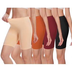 HBselect 4Pcs Panty Coton Cycliste Short Femme Long Culottes Femmes sous Jupe Shorts Pantalon De Sécurité Doux Stretch Leggings Pantalon De Yoga Court Plus Boxer Shorty Legging Boxer Caleçon (HBselect, neuf)