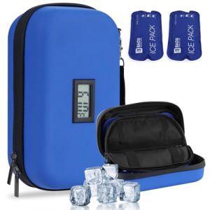 HIMDUZE Étui de voyage isotherme à insuline, approuvé par la TSA Pour diabétique - Avec thermomètre et affichage de la température - Avec 2 packs de glace pour le voyage(Piles nécessaires) (XMDS-EU, neuf)