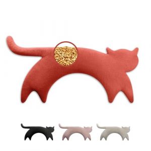 LESCHI Coussin chauffant micro ondes en coton 100% bio, Chat rouge, Bouillotte graines de bl&eacute; 100% bio, Bouillotte micro-ondes id&eacute;ale pour r&eacute;chauffer cervicale, &eacute;paules, cou, nuque (Leschi GmbH, neuf)