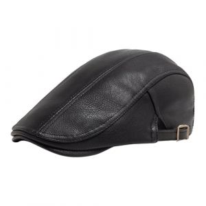 YAMEIZE Casquette Plate en Cuir de Style R&eacute;tro d'hiver - pour Hommes Femmes Chapeau Gavroche Cabbie Ivy B&eacute;ret en Cuir PU Plate Peaky Conduite (FR/ES, Alpha/Lettres, Taille Unique, Noir) (YaBeiZhan, neuf)