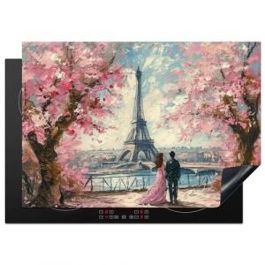 KitchenYeah© Protège Plaque Induction 75x52 cm Deco Cuisine Accessoire Pratique Protection De Vitroceramique Kitchen Gadget Tour Eiffel - Couple - Rose - Romantique - Arbres - Paris (KitchenYeah, neuf)