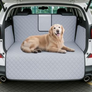 Lekespring Protection Coffre Voiture pour Chien - Tapis Imperm&eacute;able et Antid&eacute;rapant avec Rabats Lat&eacute;raux et Pare-Chocs, Couverture R&eacute;sistante et Facile &agrave; Nettoyer pour Coffre SUV (Gris) (Ninghui, neuf)