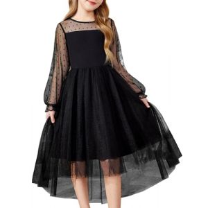 Arshiner Robe pour Fille Noire F&ecirc;te Halloween d'hiver &agrave; Manches Longues Robe Enfants Asym&eacute;trique en Tullerobe pour Enterrement 8-9 Ans (Arshiner Store, neuf)