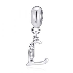 Initiale L Pendentif Charm, lettre L Charms Fit pandora lucky bracelet, perles alphabet en argent sterling 925 dangle cz pierre de naissance, cadeau pour amoureux/saint valentin (CRISNATA, neuf)