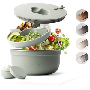 MAMEIDO Bo&icirc;te &agrave; Salade &agrave; emporter 1,5 l, Lunch Box en acier, Bento Box, Saladier sans BPA, Bol avec r&eacute;cipient &agrave; vinaigrette &eacute;tanche, Bo&icirc;te &agrave; repas avec compartiments, Meal Prep (Desert Sage) (RM COMMERCE, neuf)