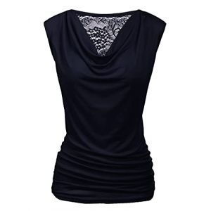 PINSPARK D&eacute;bardeur Femme V-Col Blouse Chemisier en Cascade Sans Manches Hauts d'&eacute;t&eacute; D&eacute;bardeurs en Cr&ecirc;pe &agrave; Volants Basiques D&eacute;bardeur en Dentelle Veste, Bleu marine, XL (Pinspark, neuf)