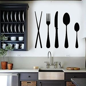 QIANGTOU Cuill&egrave;re Couteau Fourchette Stickers Muraux Vinyle Sticker Vinyle Sticker Couverts Couverts Cuisine Restaurant D&eacute;cor Autocollants Mural 52x42cm (zhiteng, neuf)