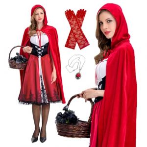 BuzzoXerex Deguisement Petit Chaperon Rouge Femme, Robe Petit Chaperon Rouge et Cape avec Capuche, Costume Princesse Adulte pour Mardi Gras Cosplay Little Red Riding Hood Carnaval (2XL*) (Verdantmoon Vinepath Kft., neuf)