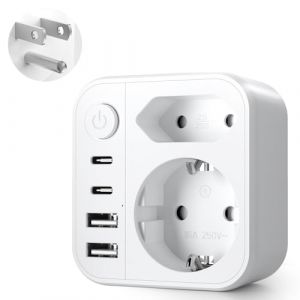 6 en 1 Adaptateur Prise USA, Adaptateur Prise USA vers France, Adaptateur Prise France vers USA Canada avec 2 USB A et 2 USB C, pour Canada Am&eacute;ricaine Mexique Thailande Dominicaine (Yi-Xing, neuf)