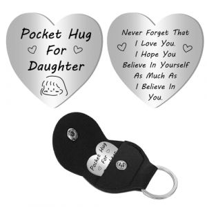 CREATCABIN Jeton de Câlin de Poche Forme Cœur Jeton de Souvenir de Relation Longue Distance en Acier Inoxydable Double Face Jeton Poche Inspirant avec Porte-Clés Cuir pour Fille Amis Cadeau 2.6x2.6cm (CREATCABIN FR, neuf)