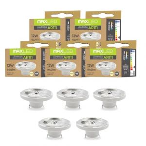 Maxled, Light is Led! 5X Ampoules LED Ar111 G53 12W Remplace Une Ampoule Halog&egrave;ne 75W Blanc Neutre 4000K Ampoule Angle Rayonnement 45 Degr&eacute;s Spot LED 940 Lumens Spot CA/CC 12V, Non Dimmable (KeLink (Zhongshan) Technology Co.,Ltd., neuf)