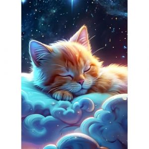 QQYRHN 5D DIY Chat Endormi Kits de Peinture Diamant, Compl&egrave;te Ciel &eacute;toil&eacute; Diamond Painting pour Adulte D&eacute;butants,Chaton Art du Diamant, D&eacute;coration Murale Maison Peinture au Diamant Avec 30x40 cm (QQYRHN, neuf)