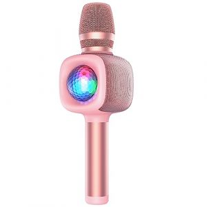 bopmen Microphone sans Fil Karaoké, Microphone Bluetooth Karaoké pour Enfants et Adultes, Micro karaoké Portable 4 en 1 avec Boule Disco LED pour fête KTV à la Maison/fête d'anniversaire（Or Rose） (OneOdio EU, neuf)