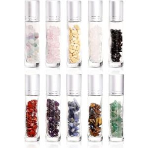 10 Pack Bouteilles d'huiles essentielles Vide, avec Éclats de Cristal, Roll on Vide 10ml, Flacon Roll on en Verrepour Rechargeable, Aromathérapie, Parfum, Massage (YaPaide, neuf)