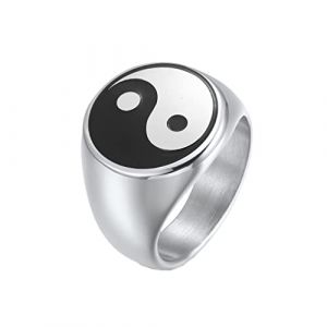 HIJONES Bague Équilibre Classique Yin Yang Gossip pour des Hommes en Acier Inoxydable Taoïste Amulette Chevalière Promise Rings Argent Taille 57 (HIJONESeurope, neuf)