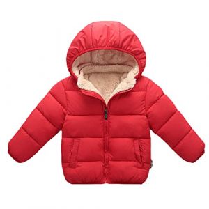 Manteau Enfant Garcon 1-6 Ans Polaire Hiver Chaud Veste matelass&eacute;e Fille Capuche Amovible Blousons gar&ccedil;on zipp&eacute; Epais Molleton uni Manche Longue Doudoune Vetement Bebe gar&ccedil;on (Red, 2-3 Ans) (chenyasenshop, neuf)