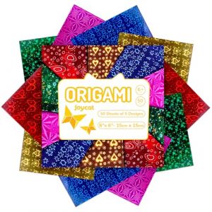 JoyCat Lot de 50 feuilles de papier origami iris&eacute; laser - 15,2 x 15,2 cm - Papier holographique double face scintillant pour travaux manuels accrocheurs (LovehomeSJ, neuf)