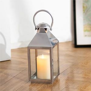 NUPTIO Lanterne Bougie Exterieur Argent - 28cm Métal Lanternes Outdoor Funéraire Cimetière Bougie Résistant Aux Intempéries Lanterne Jardin Extérieur Bougeoir Lumière du Vent Intérieur (BeautyTime24, neuf)