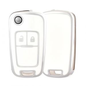 OFF WE GO Coque Clé Voiture pour Chevrolet 2 Boutons Voiture Clé à Télécommande Étui pour Aveo Matiz Cruze Captiva Spark Trax Opel Astra Meriva Mokka Zafira Coque Protection Clé Voiture,Argento Bianco (OFF WE GO, neuf)