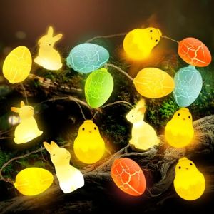 Ulikey Guirlande Lumineuse de Pâques, 2 M 20 LED Lumières de Oeufs de Pâques, Fonctionne avec Piles, avec œufs de Pâques, Poulet, Lapin, Easter Egg Guirlandes, pour Pâques Décoration Fête (4) (HALOROMAN  ETRADE, neuf)
