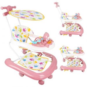 Trotteur Bébé Garçon&Fille 3 en 1 avec Hauteur Réglable, Trotteur Marche Bébé avec Musique,8 roues, musique, auvent (rotation de 360 degrés),Rose (Willanmd, neuf)