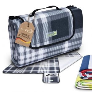Beautissu Couverture Pique Nique Impermeable 200x200 cm Anthracite Bella – Plaid Tapis Pique Nique Nappe Picnic Portable pour Camping, Jardin Couverture de Plage avec Poignée (Brandvin, neuf)