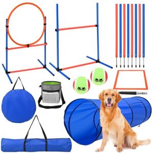 MINENICE Agility Kit d'équipement d'agilité pour Chien avec Tunnel pour Chien de 170 cm, Obstacles avec Tunnel pour Chien, 8 Barres de Slalom, Hauteur réglable, Parfait pour Le Parc (PIERIOOCOMMUNEXIS, neuf)