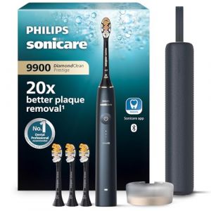 Philips Sonicare - Brosse &agrave; dents &eacute;lectrique DiamondClean 9900 Prestige, avec technologie SenseIQ et application, 5 modes de brossage, 3 niveaux d'intensit&eacute;, &eacute;tui de voyage, Bleu nuit, HX9992/45 (Saltibo, neuf)