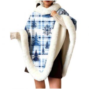 Cape De No&euml;l Pour Femmes,Manteau Cape Femme Chaud En Polaire Epaiss&eacute;,Veste En Velours San Manches Christmas,Costume De Cosplay Pour F&ecirc;te Carnaval,V&ecirc;tements De Maison &Agrave; Imprim&eacute; De No&euml;l Amusant (Wyongtao❖, neuf)