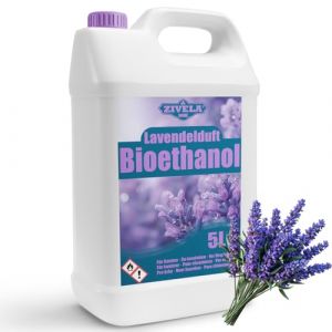 ZIVELA Bio&eacute;thanol 96,6 % 5 l | Alcool bio parfum lavande 96,6 % 5 l | Chemin&eacute;e au bio&eacute;thanol | Parfum lavande | Combustion propre, sans fum&eacute;e, flamme vive et stable (ZIVELA, neuf)