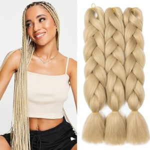 Dcbaboo Rajout Cheveux Tresses Meches pour Tresses Africaine Jumbo Braids Meches Extension de Cheveux Tresse 3 Paquet Mèche Cheveux pour Tresse Africaine Ombre Tressés Synthétique, Blond Naturelle (Dcbaboo, neuf)