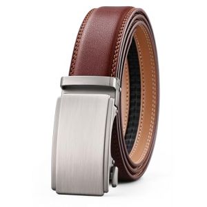 KUULIMEE Ceinture Homme,Ceinture Cliquet en Cuir avec Boucle Automatique,Largeur 35mm,Taille Ajustable-700-BROWN 6033-140cm (ASIA BRIDGE, neuf)