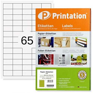Printation Étiquettes Autocollantes 38,1 x 21,2 mm, 6500 Petite Étiquette blanches adhésives sur Feuille Autocollante Imprimante A4, 100 Feuilles, 65 Étiquettes par Feuille, imprimables 3666 4606 (IntuiFlex fourniture, neuf)