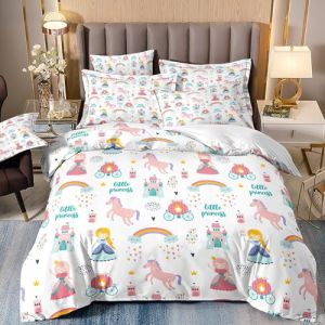 TKCQX Princesse Rose Parure de Lit 220x240 Enfant Arc-en-Ciel Princesse Ch&acirc;Teau Cheval Housse de Couette Enfant Fille Housse de Couette 2 Personnes en Microfibre avec Fermeture &eacute;Clair (TKCQX--欧盟R标, neuf)