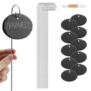 Navaris 10 &eacute;tiquettes Potager Ardoise - Marque-Plante Ovale Longue Tige de 40 cm - &Eacute;tiquette 10 x 7 cm Jardin Balcon Plantes l&eacute;gumes Fleurs (SX-Commerce, neuf)