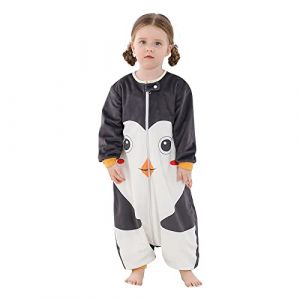 YloveM Sac de Couchage Bébé Fille Garçon Sac de Couchage à Manches Longues Gigoteuse avec Jambes Pyjama de Marche Portable avec Caricature Mignonne Couverture (A- Pingouin, 3-5 Ans) (GTEU-Direct, neuf)