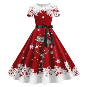 Robe M&egrave;re No&euml;l Femme Bonhomme de Neige Robe Sapin de Noel Vintage Ann&eacute;es 50s 60s Audrey Hepburn Robes de Soir&eacute;e Cocktail Mariage F&ecirc;te Fancy Dress Christmas D&eacute;guisement No&euml;l (1-Red, M) (BAULMD（90% Big Promotion Without Discount Code ）, neuf)
