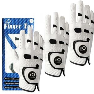 FINGER TEN Gants De Golf Homme Main Droite Gauche Cuir avec Marqueur de Balle Mode Lot de 3, Gant De Golf Hommes Blanc Sports Respirants Cadeaux Golf (Blanc, ML, Droite) (Finger Ten Golf Shop, neuf)