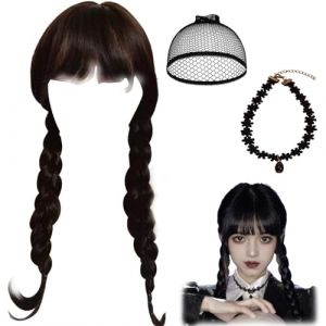 FCXQG Perruque Mercredi Perruque Tresse Noire Mercredi Perruque Perruque Mercredi Perruque Tresse Noire Perruque Enfant Mercredi Perruque Mercredi Perruque Tresse Noire Avec 1 Colliers 1 RéSille (SARAH JAYNE LIMITED, neuf)