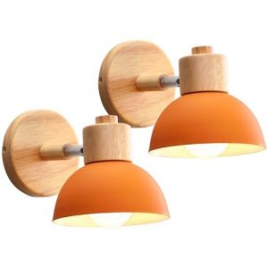 iDEGU Lot de 2 Appliques Murales Intérieures Rétro 15CM Lampe Murale Réglable en Bois Métal Vintage E27 Luminaire Applique Industrielle pour Chambre Salon Couloir Cuisine Restaurant (Orange) (IDEGU, neuf)