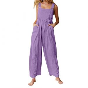 Combinaison Femme Chic Combinaison Femme Mariage Salopette Ample Décontractée pour Femmes avec Bretelles Réglables avec Poches Combishort Femme Salopette de Travail Femme (Mauve,M) (EZJOBLA(7-12 days delivery), neuf)