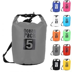5L Sac étanche Polyvalent, 2L/5L/10L/15L/20L/30L Gris Waterproof Dry Bag avec Longue Bandoulière Réglable Sac à Dos Confort Imperméable pour Bateau/Kayak/Pêche/Rafting/Natation/Camping/Snowboard (MUDAMUDA Store, neuf)