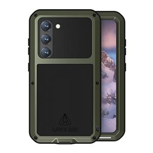 LOVE MEI pour Samsung Galaxy S23 Coque, Outdoor Heavy Duty Aluminium Métal Coque Antichoc Anti-poussière Bumper étui de Protection Complet du Corps avec Verre trempé pour Samsung Galaxy S23 (Vert) (YiMi store, neuf)