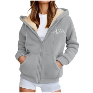 Veste Polaire Femme, Polaire Femme Veste Hiver Chaude Sweats Manteau &agrave; Capuche Zipp&eacute; Laine &eacute;Pais Souple Blousons Fourrure Hooded Coat Manche Longue Cardigan Casual Mode Hiver Chaude Outerwear (Geyunxue, neuf)