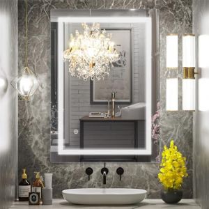 sunrik Miroir de Salle de Bain LED 80x100cm, Miroir de Salle de Bain &eacute;clair&eacute; avec Interrupteur Tactile, Vertical/Horizontal,lP44 (sanitedrain, neuf)