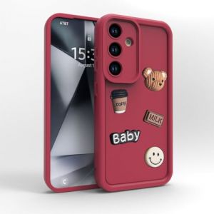 PanXCase Coque pour Samsung Galaxy A57 5G - &Eacute;tui 3D Ourson Sourire Motif D&eacute;sign Cute Silicone, Protection Cam&eacute;ra Filles Femmes Antichoc Housse (Wine Red) (PanXuan, neuf)