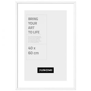 JUNOMI® Cadre photo 40 x 60 cm en bois blanc | Cadre photo blanc avec verre Plexi incassable | Cadre photo en bois (kizibi, neuf)