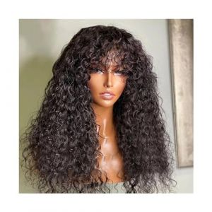 Perruques Femme, Perruque frisée crépue avec frange pleine machine 14-40 pouces de long perruque de cheveux humains bouclés for femmes noires sans colle Remy cheveux perruque avant en dentelle, couleu (gaoli01, neuf)