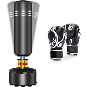 YOLEO Sac de Frappe Boxe sur Pied avec Gants 175 cm Punching Ball Adulte Autoportant avec 12 Ventouses Sac de Frappe Lourd pour Fitness MMA Taekwondo - Noir (Yiiihaa, neuf)
